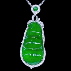 GIA Grade-A Jade Pea, Diamond Pendant