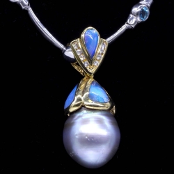 Tahitian Pearl Pendant with Opal