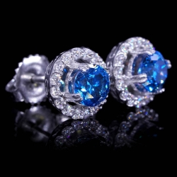 Halo Blue Diamond Earrings