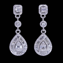 Emerald Pie Cut Diamond Earrings Water Drop