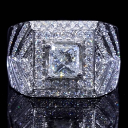 Special Italian Men's Diamond Ring with 1.1ct Princess-Cut center