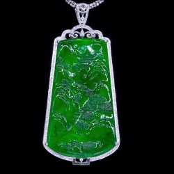 GIA Grade A Jade Landscape-Carving Pendant