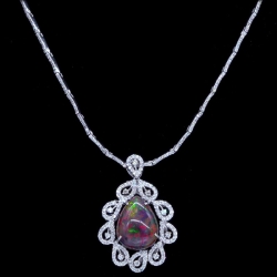 18ct Black Opal Pendent Surrounded by Diamond Tear Drops