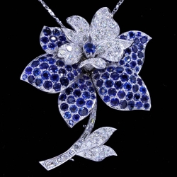 Blue Sapphire Platinum Pendant Flower Design