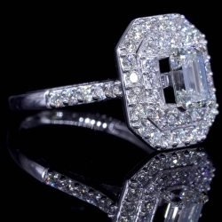 GIA 1ct Emerald Cut Diamond Ring Double Halo