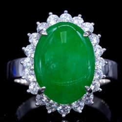 GIA Grade A Jade Cabochon Ring in Platinum