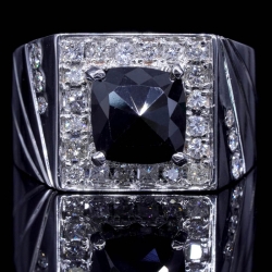 Black Diamond Cushion Cut Men Ring