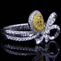 GIA Pear Shaped Fancy Yellow Diamond Ring
