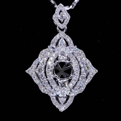 Semi-Mount Three Layer Oval Halo Diamond Pendant (fits 1ct center)